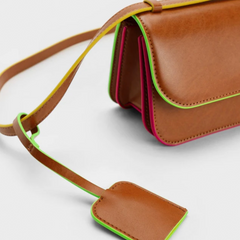 Neon Color Trimmed Crossbody Bag - Tan