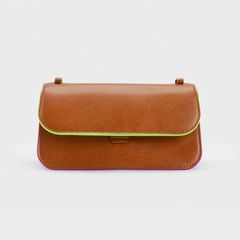 Neon Color Trimmed Crossbody Bag - Tan