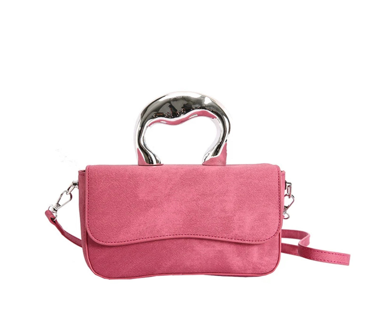 Metal Drip Handle Crossbody Bag - Pink