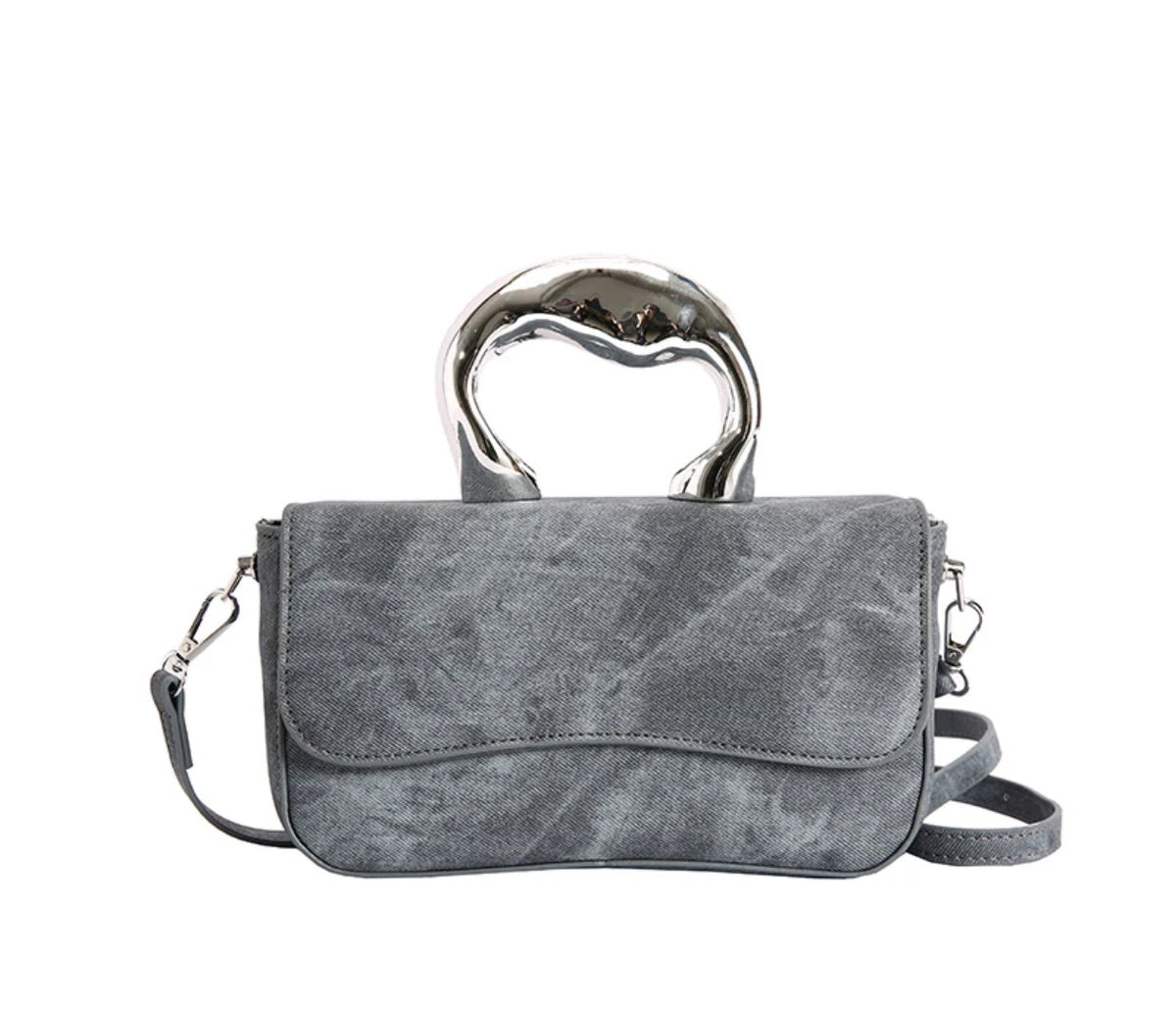 Metal Drip Handle Crossbody Bag - Light Denim