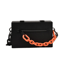 Box Purse with Orange Link Chain