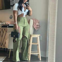 Cut Out Cargo Pants - Olive