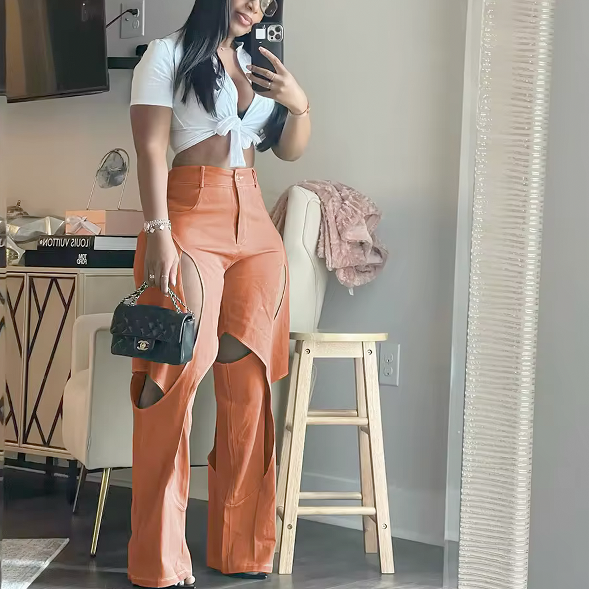 Cut Out Cargo Pants - Orange