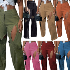 Cut Out Cargo Pants - Pink