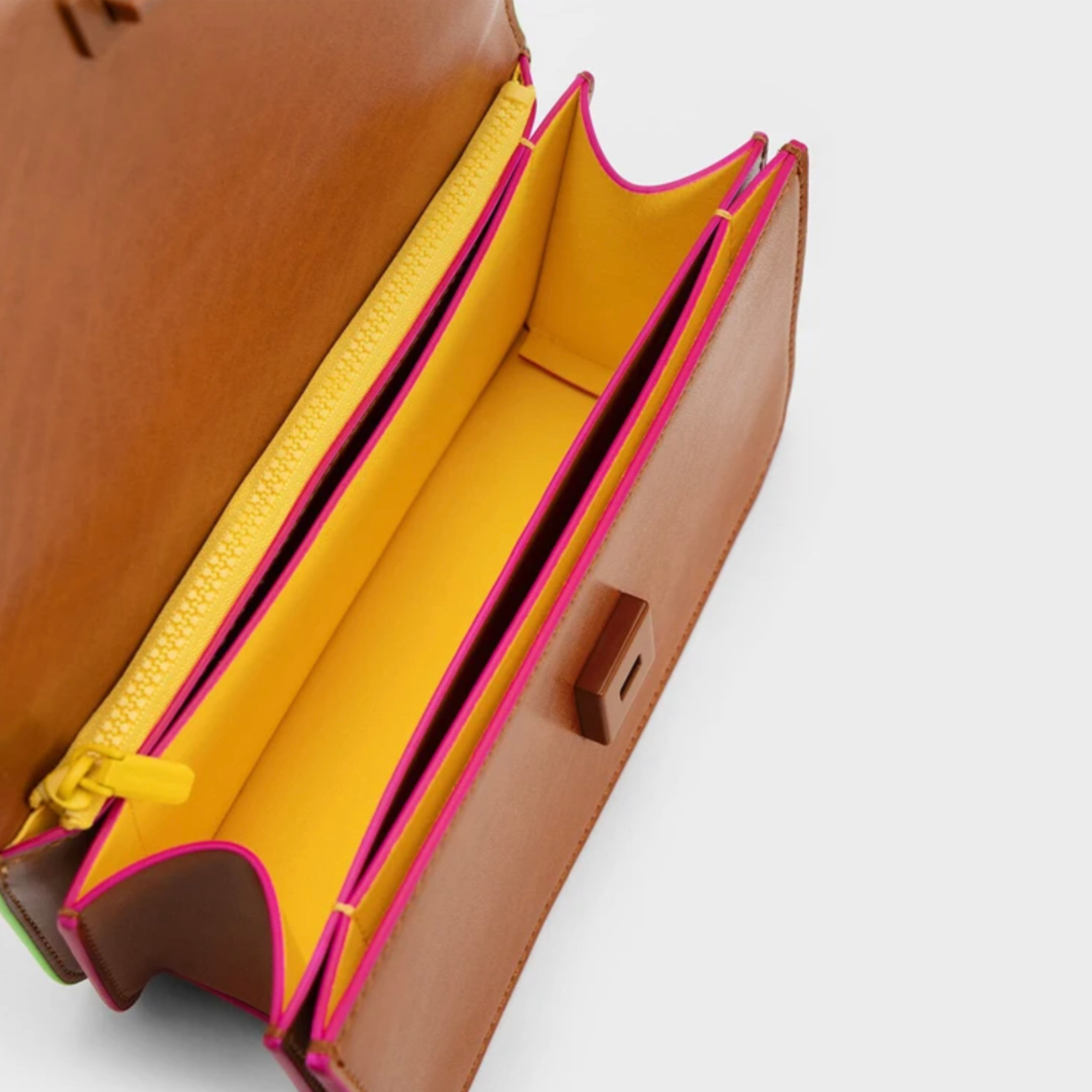 Neon Color Trimmed Crossbody Bag - Tan